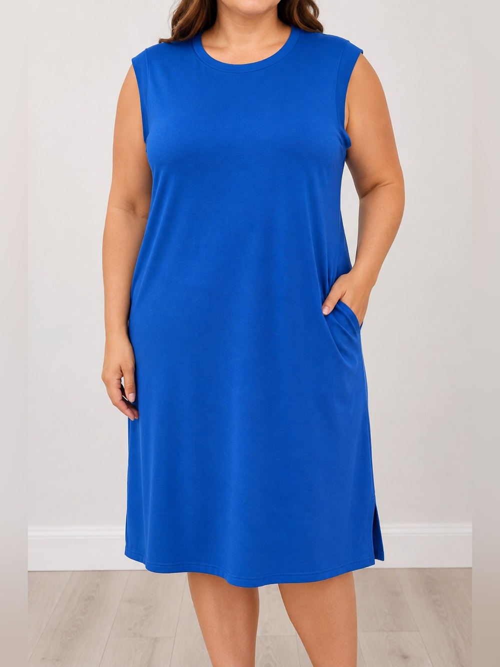 GRECERELLE 2XL NWT Cobalt Blue Maxi Dress Pockets Side Slit Travel